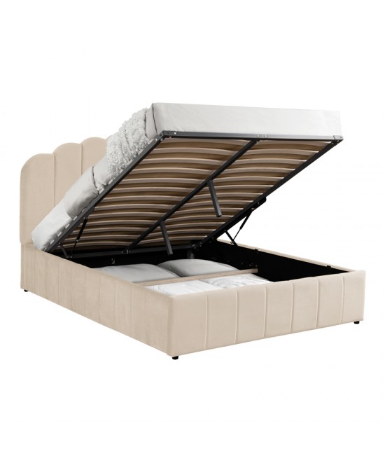 Κρεβάτι Tatiana pakoworld βελούδο μπεζ με αποθηκευτικό χώρο 160x200εκ