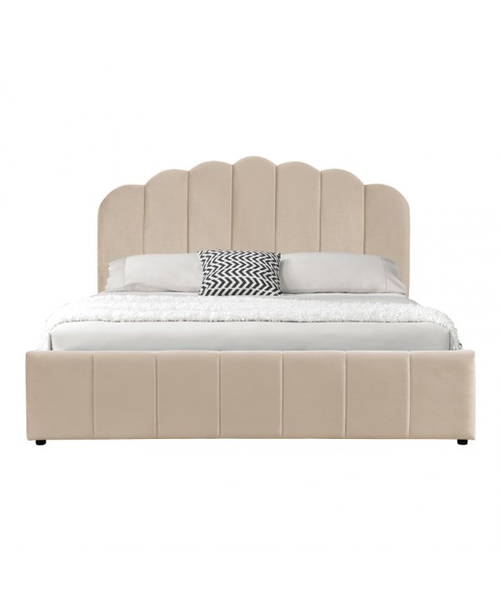 Κρεβάτι Tatiana pakoworld βελούδο μπεζ με αποθηκευτικό χώρο 160x200εκ
