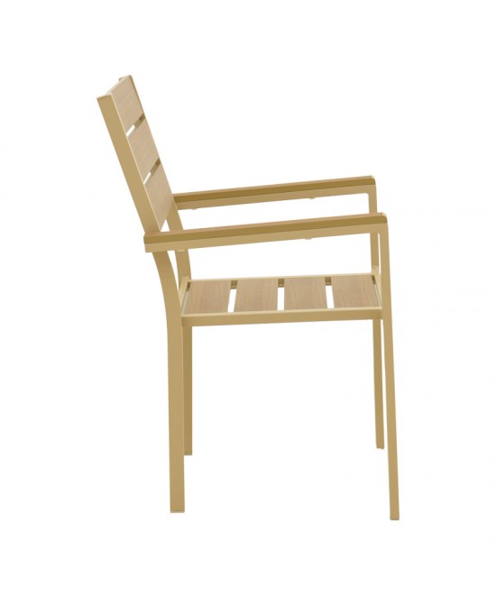 Πολυθρόνα Breze pakoworld στοιβαζόμενη plywood σε φυσική-αλουμίνιο σε cappuccino απόχρωση 57.5x60x88εκ