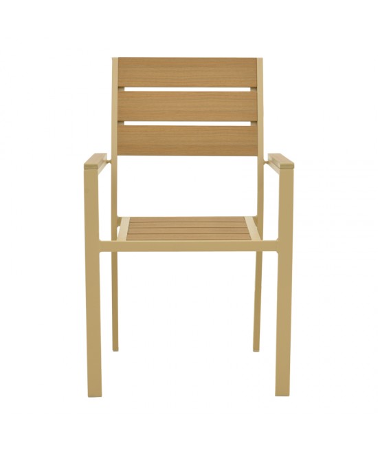 Πολυθρόνα Breze pakoworld στοιβαζόμενη plywood σε φυσική-αλουμίνιο σε cappuccino απόχρωση 57.5x60x88εκ