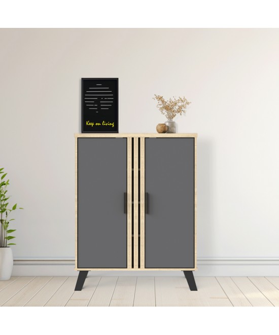 Παπουτσοθήκη-ντουλάπι Shoby pakoworld ανθρακί-sonoma 70.5x30x91εκ