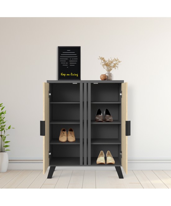 Παπουτσοθήκη-ντουλάπι Shoby pakoworld sonoma-ανθρακί 70.5x30x91εκ