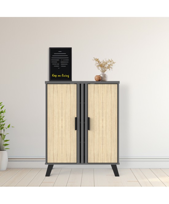 Παπουτσοθήκη-ντουλάπι Shoby pakoworld sonoma-ανθρακί 70.5x30x91εκ