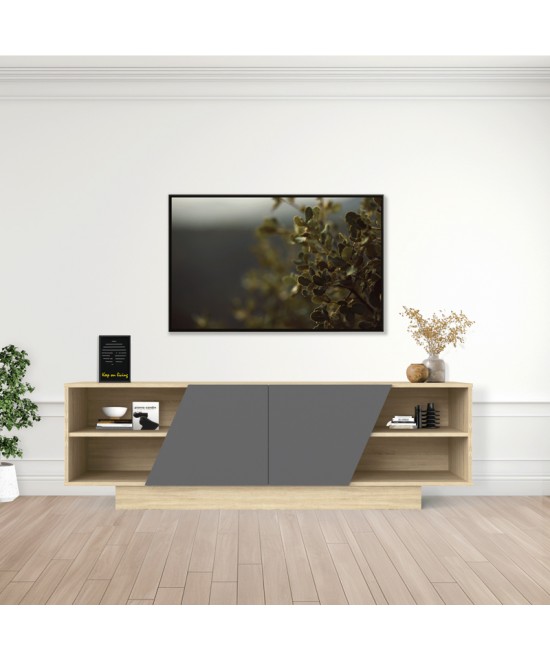 Έπιπλο τηλεόρασης Stevie pakoworld sonoma-ανθρακί 160x40x50εκ