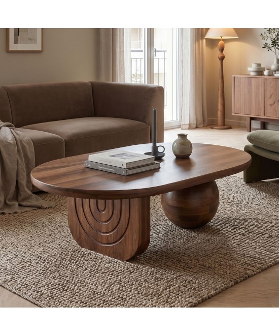 Τραπέζι σαλονιού Kane pakoworld μασίφ ξύλο ακακίας καρυδι 110x72x38εκ