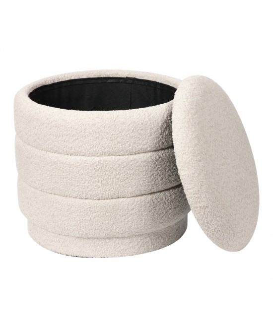 Σκαμπό-μπαούλο Bettia pakoworld μπουκλέ ιβουάρ Φ41x38.5εκ