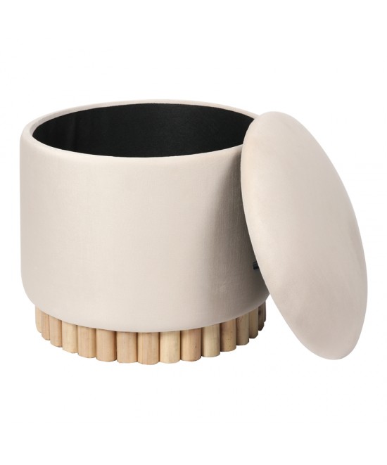 Σκαμπό-μπαούλο Terina pakoworld βελούδο κρεμ Φ46x42εκ