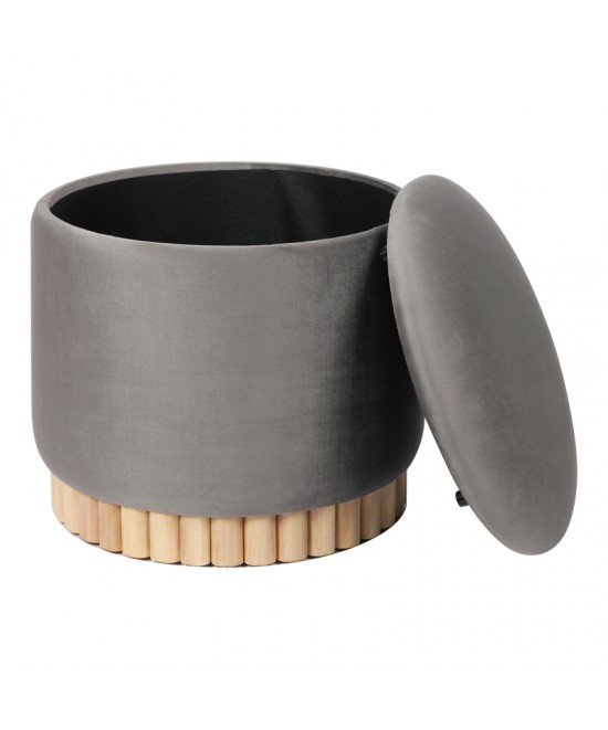 Σκαμπό-μπαούλο Terina pakoworld βελούδο γκρι Φ46x42εκ