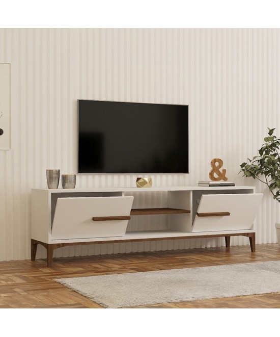 Έπιπλο τηλεόρασης Eslem pakoworld λευκό με καρυδί 160x34,6x48,1εκ