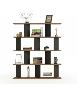 Βιβλιοθήκη Ratu pakoworld ανθρακί με oak 120x24,6x141εκ
