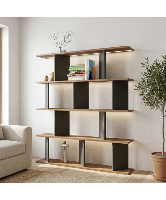 Βιβλιοθήκη Ratu pakoworld ανθρακί με oak 120x24,6x141εκ
