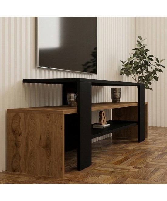 Έπιπλο τηλεόρασης Lenour pakoworld sonoma με μαύρο 150x35x45εκ