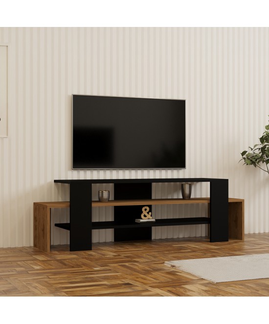 Έπιπλο τηλεόρασης Lenour pakoworld sonoma με μαύρο 150x35x45εκ