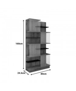 Βιβλιοθήκη Gassim pakoworld sonoma με ανθρακί και λευκό 80x24.6x160εκ