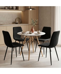Τραπεζαρία Julita-Noor pakoworld σετ 5τεμ MDF λευκό-μαύρο-πόδια φυσικό Φ80x73εκ