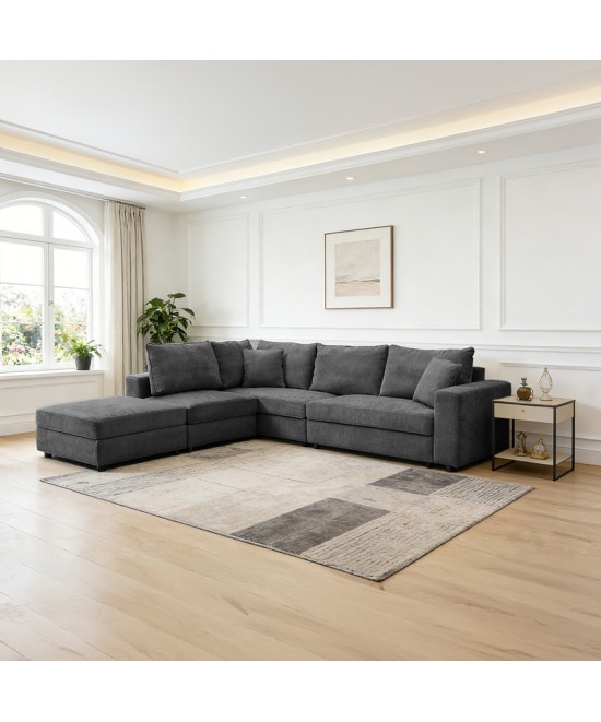 Πολυμορφικός καναπές Navaro pakoworld ύφασμα ανθρακί 281x256x85εκ