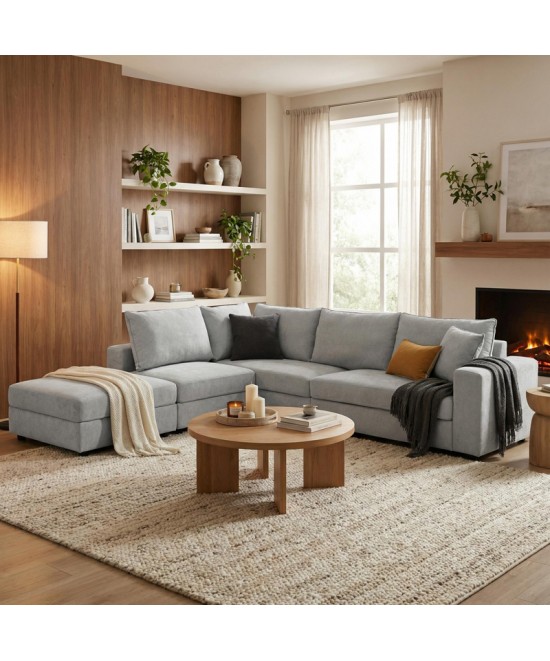 Πολυμορφικός καναπές Navaro pakoworld ύφασμα γκρι 281x256x85εκ