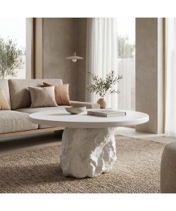 Τραπέζι σαλονιού Zinol pakoworld mdf-polyresin λευκό Φ77x36εκ