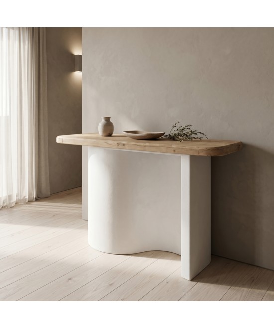 Κονσόλα Jeckie pakoworld ξύλο ελάτου-mdf oak-λευκό 120x38x80εκ