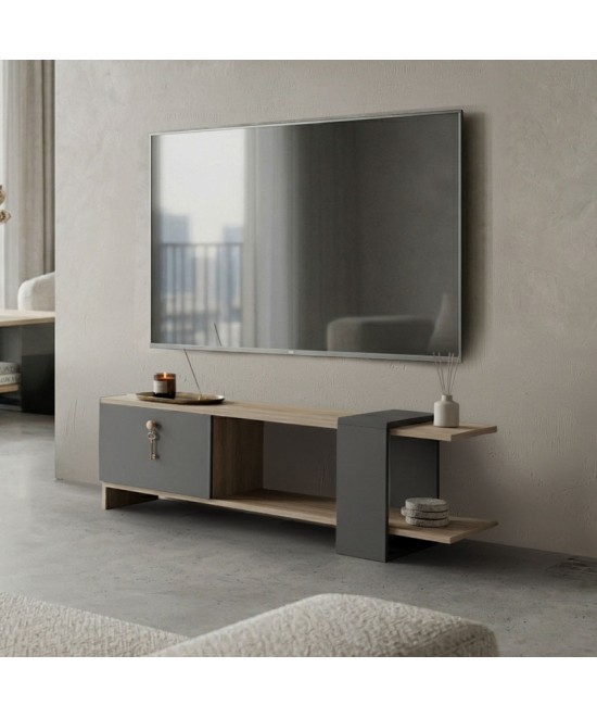 Έπιπλο τηλεόρασης Standi pakoworld σε sonoma-ανθρακί 120x25x36.8εκ