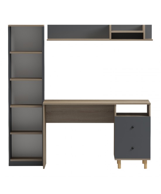 Σύνθεση γραφείου Kontor pakoworld sonoma-ανθρακί 120x50x160εκ