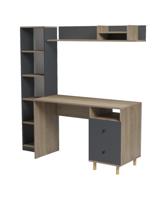 Σύνθεση γραφείου Kontor pakoworld sonoma-ανθρακί 120x50x160εκ