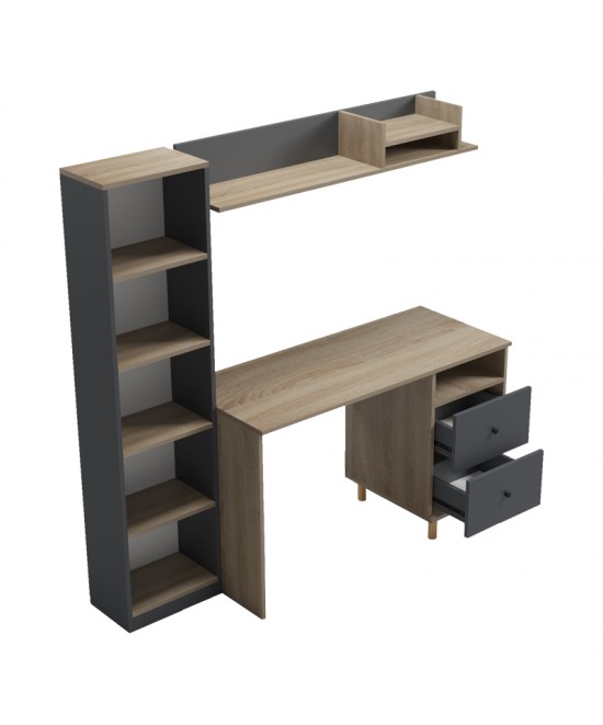 Σύνθεση γραφείου Kontor pakoworld sonoma-ανθρακί 120x50x160εκ