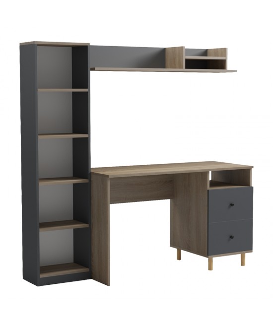 Σύνθεση γραφείου Kontor pakoworld sonoma-ανθρακί 120x50x160εκ