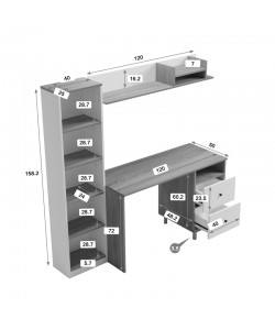 Σύνθεση γραφείου Kontor pakoworld sonoma-ανθρακί 120x50x160εκ