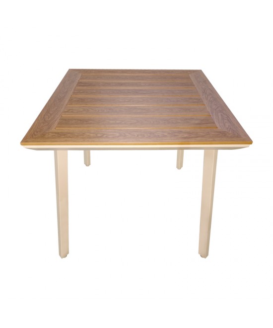 Τραπέζι Synergy pakoworld αλουμίνιο cappuccino-plywood σε φυσική απόχρωση 80x80x74εκ