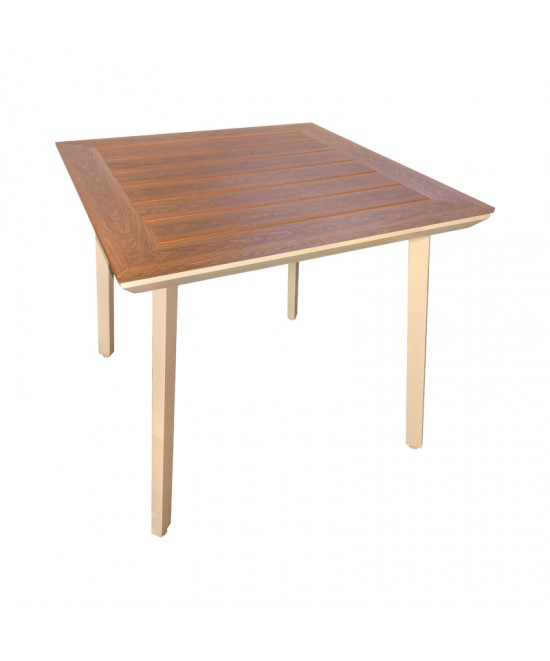 Τραπέζι Synergy pakoworld αλουμίνιο cappuccino-plywood σε φυσική απόχρωση 80x80x74εκ
