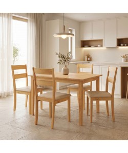 Τραπεζαρία Dallan Country pakoworld 5τεμ σε φυσική απόχρωση rubberwood 120-150x80x74εκ