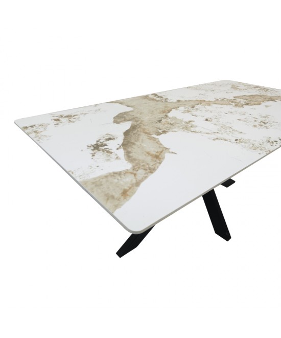 Τραπέζι Bethan pakoworld sintered stone-μέταλλο λευκό μαρμάρου-μαύρο 180x90x75εκ