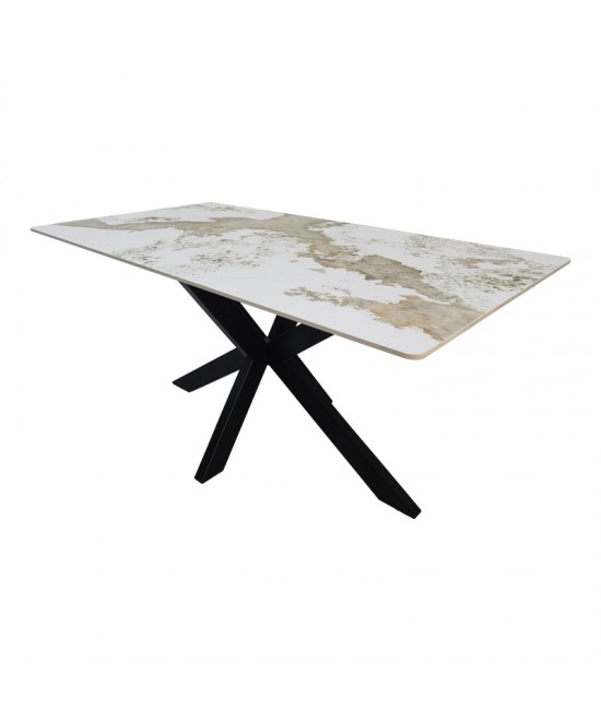 Τραπέζι Bethan pakoworld sintered stone-μέταλλο λευκό μαρμάρου-μαύρο 160x80x75εκ