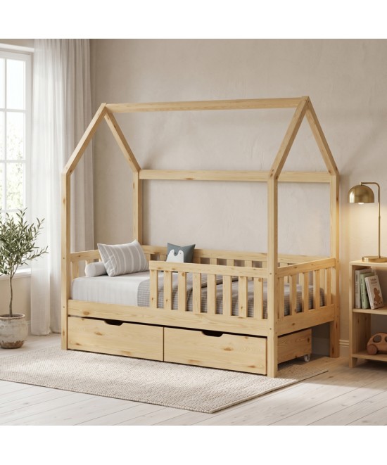 Παιδικό κρεβάτι Bendina τ. Montessori με 2 συρτάρια pakoworld ξύλο πεύκου σε φυσικη αποχρωση 90x190εκ