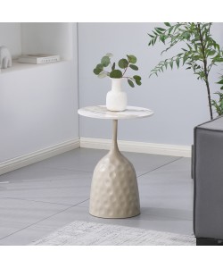 Βοηθητικό τραπέζι Amphora pakoworld μέταλλο cappuccino- τραβερτίνα με όψη μαρμάρου Φ40x60εκ