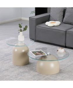 Τραπέζια σαλονιού Barel pakoworld σετ 2τεμ μέταλλο cappuccino- clear glass