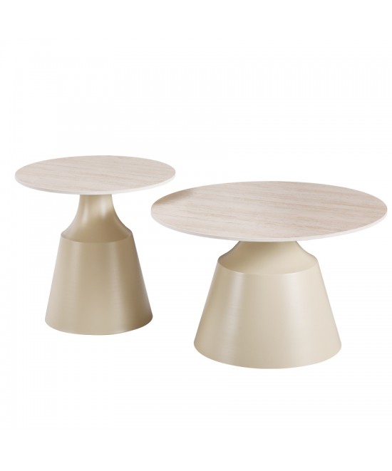 Τραπέζια σαλονιού Sculpt pakoworld σετ 2τεμ μέταλλο cappuccino- sintered stone σε όψης τραβερτίνης