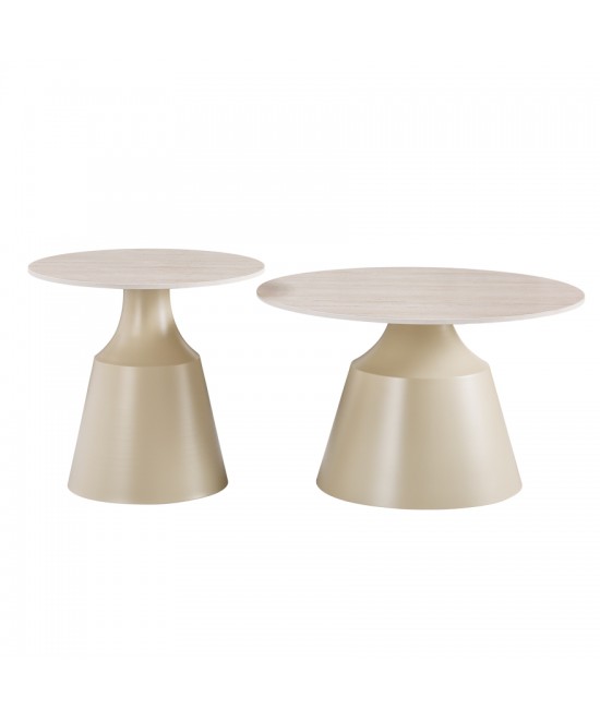 Τραπέζια σαλονιού Sculpt pakoworld σετ 2τεμ μέταλλο cappuccino- sintered stone σε όψης τραβερτίνης