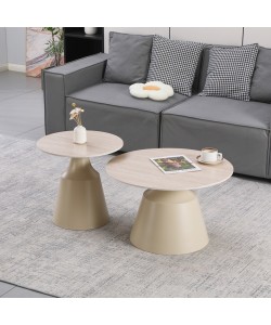 Τραπέζια σαλονιού Sculpt pakoworld σετ 2τεμ μέταλλο cappuccino- sintered stone σε όψης τραβερτίνης