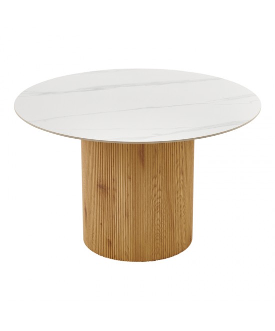 Τραπέζι Sikulu pakoworld mdf oak - λευκή όψη τραβερτίνας Φ125x77εκ