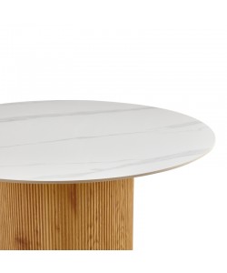 Τραπέζι Sikulu pakoworld mdf oak - λευκή όψη τραβερτίνας Φ125x77εκ