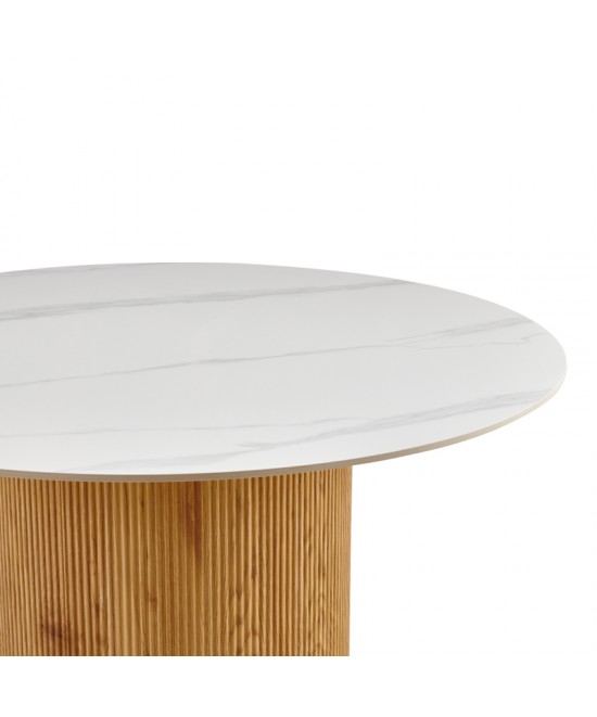 Τραπέζι Sikulu pakoworld mdf oak - λευκή όψη τραβερτίνας Φ125x77εκ