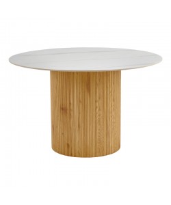 Τραπέζι Sikulu pakoworld mdf oak - λευκή όψη τραβερτίνας Φ125x77εκ