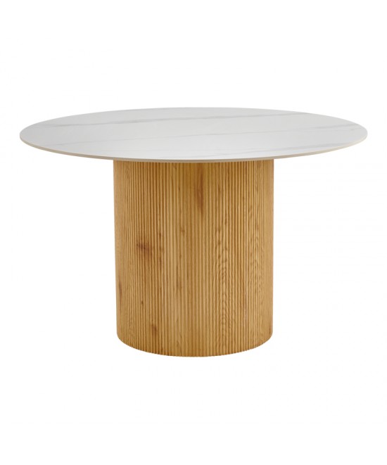 Τραπέζι Sikulu pakoworld mdf oak - λευκή όψη τραβερτίνας Φ125x77εκ