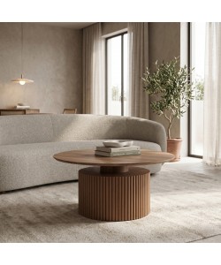 Τραπέζι σαλονιού Opols pakoworld mdf καρυδί Φ90x42εκ