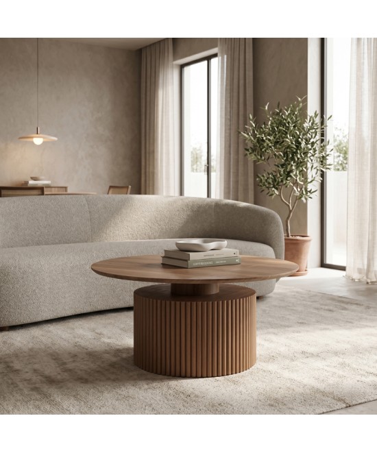Τραπέζι σαλονιού Opols pakoworld mdf καρυδί Φ90x42εκ