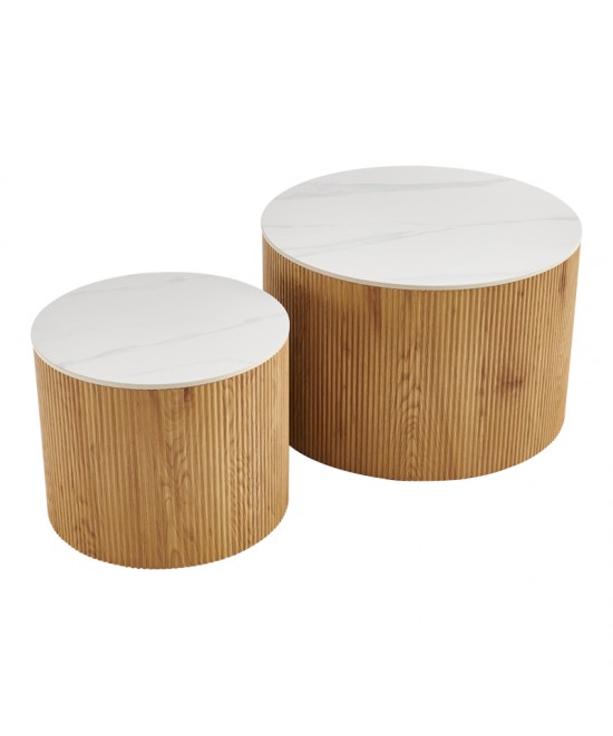 Τραπέζια σαλονιού Nelba pakoworld 2τμχ mdf oak - κεραμική επιφάνεια όψη μαρμάρου Τραπέζια σαλονιού Nelba pakoworld 2τμχ mdf oak - κεραμική επιφάνεια όψη μαρμάρου