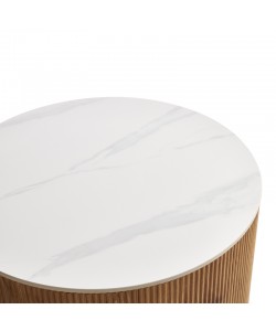 Τραπέζια σαλονιού Nelba pakoworld 2τμχ mdf oak - κεραμική επιφάνεια όψη μαρμάρου