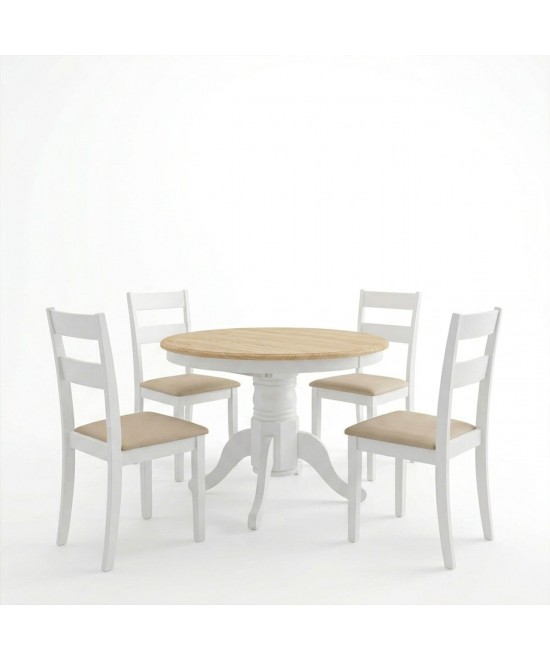 Τραπεζαρία Dallan Lars pakoworld 5τεμ λευκό rubberwood Φ100(+38)x100x75εκ